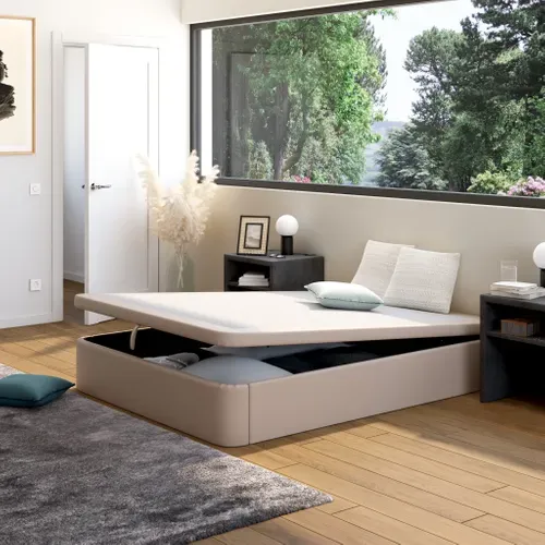 Sommier coffre 140x190 cm DREAMEA EDITION SONNY 2 PU taupe vue d'ambiance 1