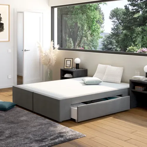 Sommier 2 tiroirs 2x80x200 cm DREAMEA EDITION SOMAX velours anthracite vue d'ambiance 1