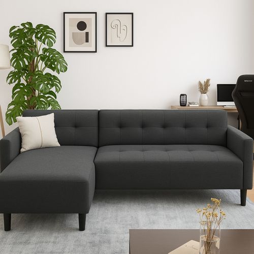 Canapé d'angle méridienne réversible YOGI tissu gris anthracite