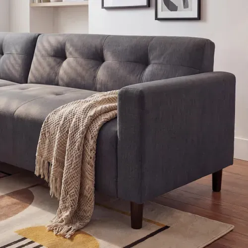 Canapé d'angle méridienne réversible YOGI tissu gris anthracite