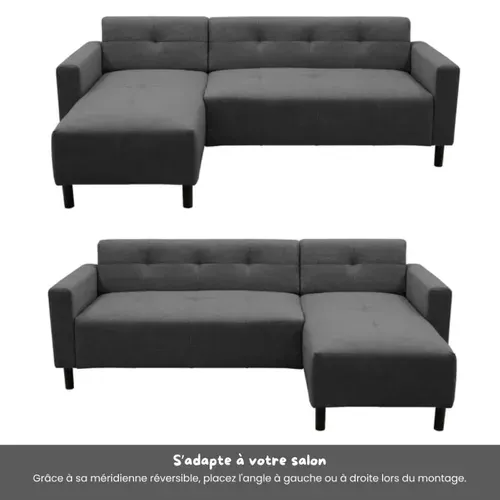 Canapé d'angle méridienne réversible YOGI tissu gris anthracite vue de profil