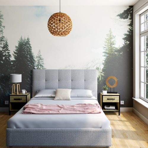Lit coffre 140x190 cm JAPP 3 tissu gris vue d'ambiance 1