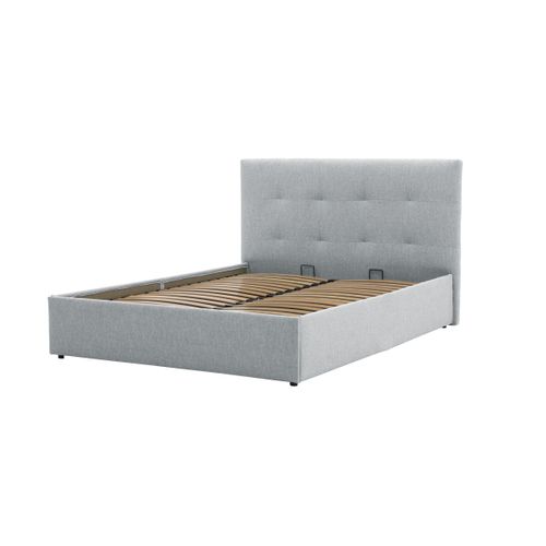 Lit coffre 140x190 cm JAPP 3 tissu gris vue de profil