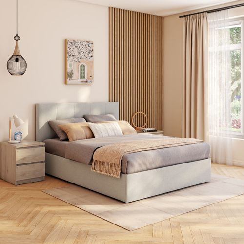 Lit coffre 140x190 cm JAPP 3 tissu taupe vue d'ambiance 1