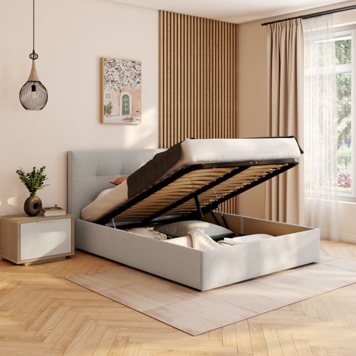 Lit coffre 140x190 cm JAPP 3 tissu taupe