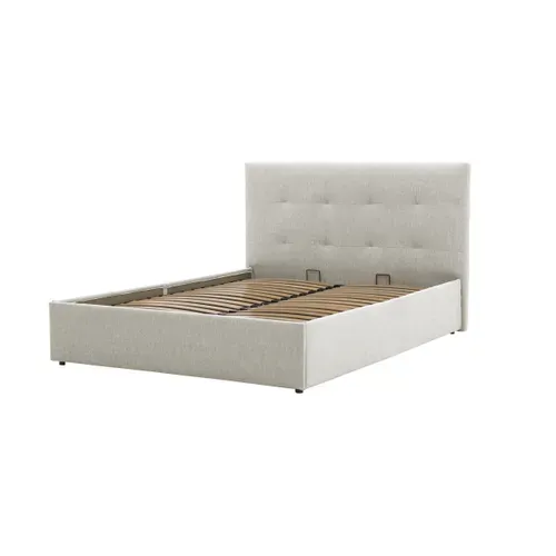 Lit coffre 140x190 cm JAPP 3 tissu taupe vue de profil