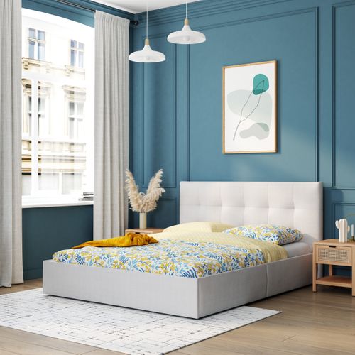 Lit coffre 160x200 cm JAPP 3 tissu taupe vue d'ambiance 1