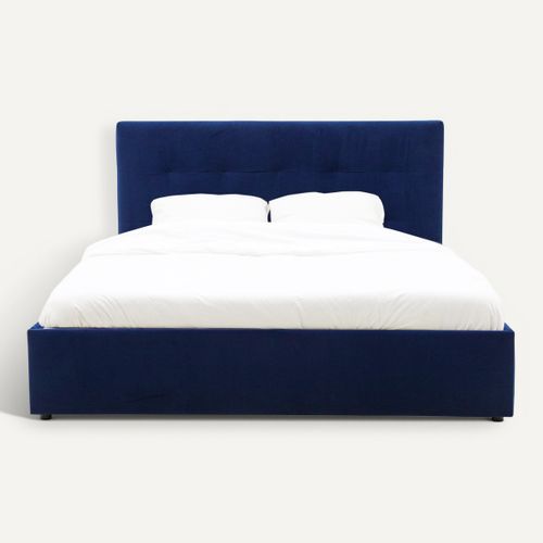 Lit coffre 160x200 cm JAPP 3 velours marine vue de face