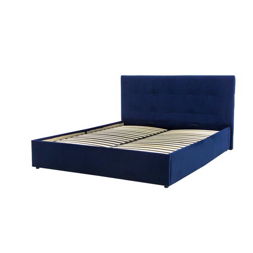 Lit coffre 160x200 cm JAPP 3 velours marine vue de profil
