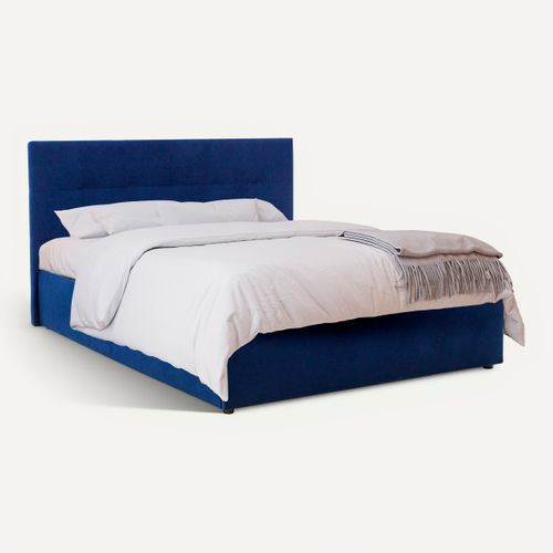 Lit coffre 160x200 cm JAPP 3 velours marine vue 3/4