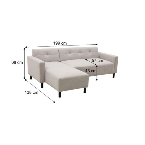 Canapé d'angle méridienne réversible YOGI tissu beige