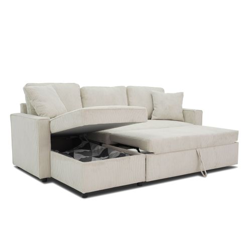 Canapé d'angle convertible méridienne réversible OZ velours côtelé beige