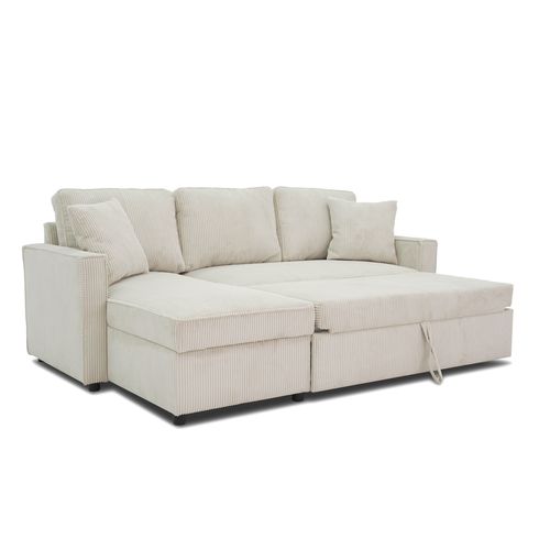 Canapé d'angle convertible méridienne réversible OZ velours côtelé beige