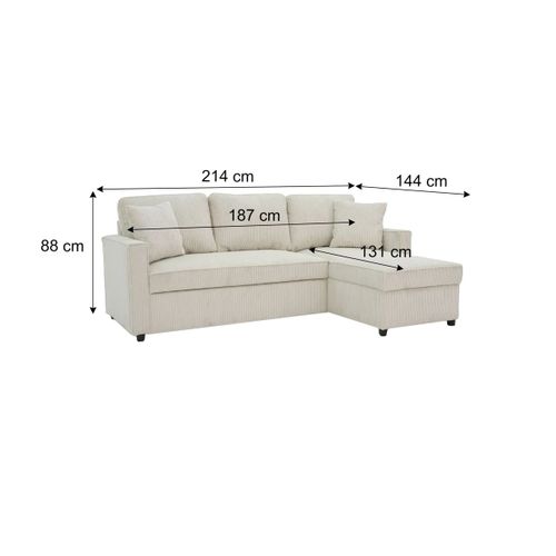 Canapé d'angle convertible méridienne réversible OZ velours côtelé beige