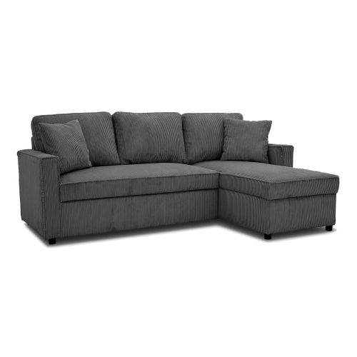 Canapé d'angle convertible méridienne réversible OZ velours côtelé anthracite