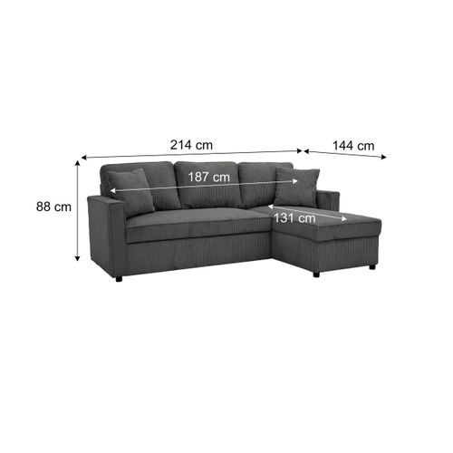 Canapé d'angle convertible méridienne réversible OZ velours côtelé anthracite
