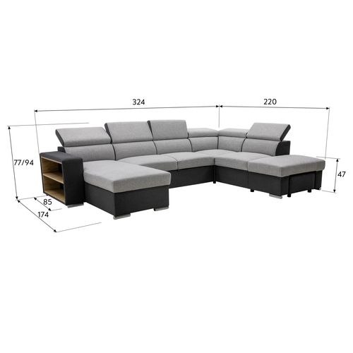 Canapé panoramique convertible réversible 1 coffre ATHENA tissu gris