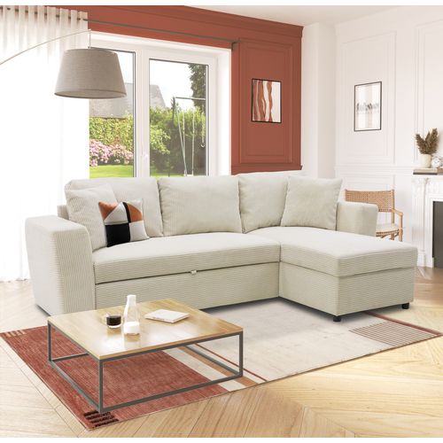 Canapé d'angle méridienne convertible HAPPY velours beige