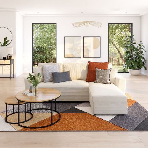 Canapé d'angle méridienne convertible HAPPY velours beige