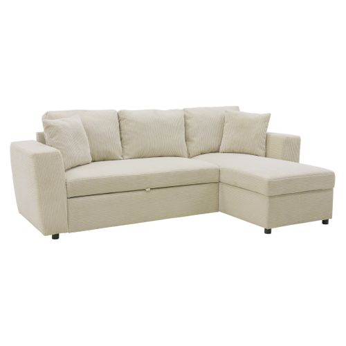 Canapé d'angle méridienne convertible HAPPY velours beige