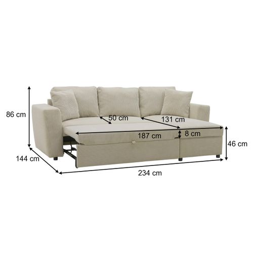 Canapé d'angle méridienne convertible HAPPY velours beige