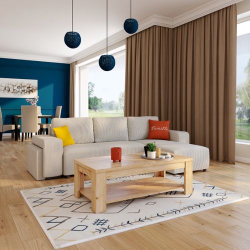 Canapé d'angle convertible méridienne réversible BOOSTER velours côtelé beige