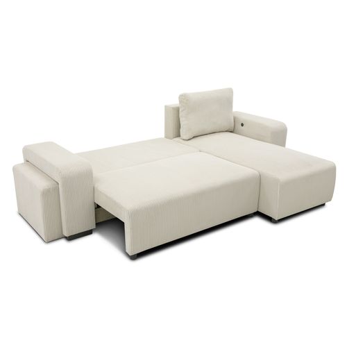 Canapé d'angle convertible méridienne réversible BOOSTER velours côtelé beige