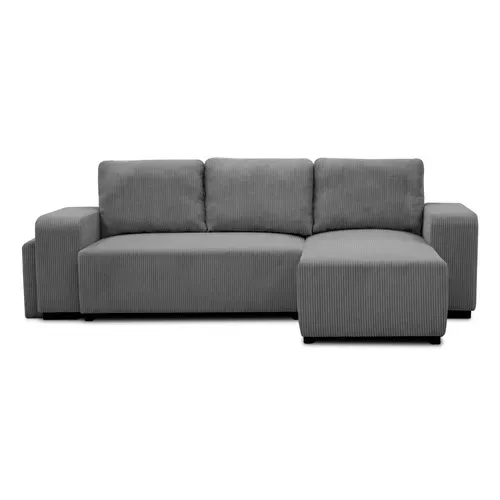 Canapé d'angle convertible réversible BOOSTER velours côtelé gris avec 2 ports USB