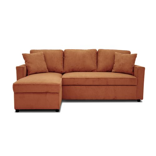 Canapé d'angle convertible méridienne réversible OZ velours côtelé terracotta