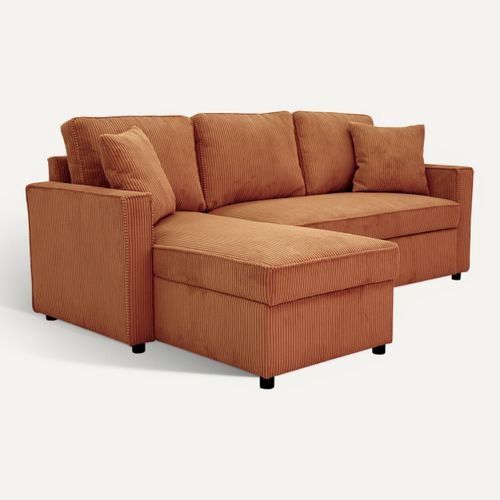Canapé d'angle convertible méridienne réversible OZ velours côtelé terracotta