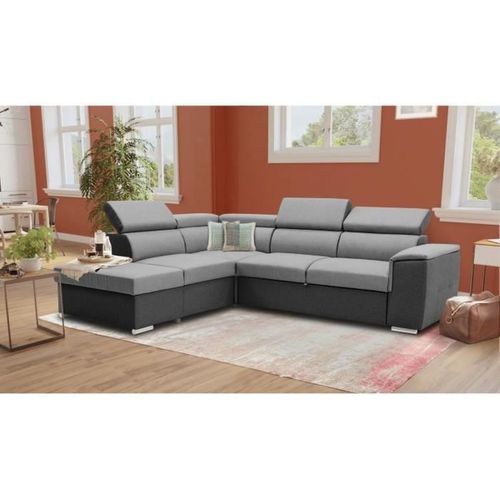 Canapé D'angle Convertible Réversible Avec Coffre - 5 Places - Daytona - Tissu Gris Et Anthracite -