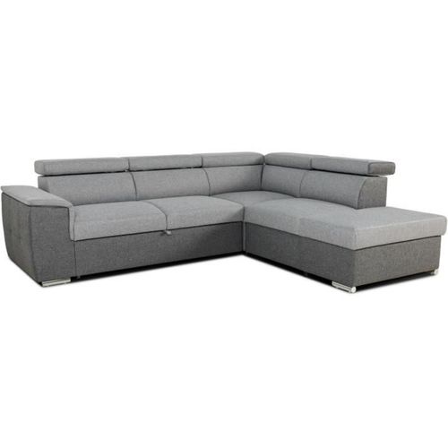 Canapé D'angle Convertible Réversible Avec Coffre - 5 Places - Daytona - Tissu Gris Et Anthracite -