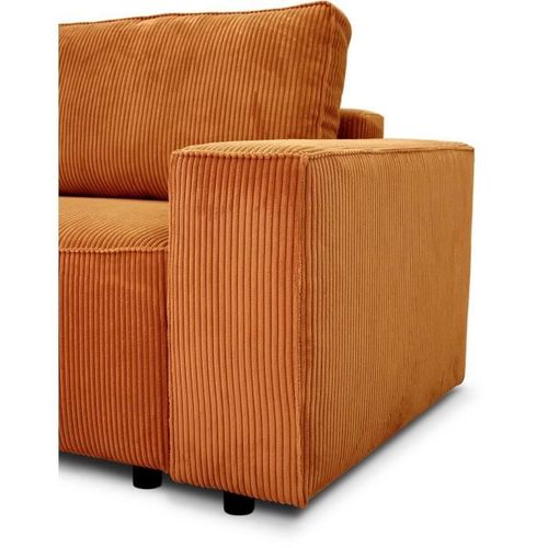 Canapé Fixe 4 Places - Josh - Velours Cotelé Terracotta - 241 X 86 X 88 Cm