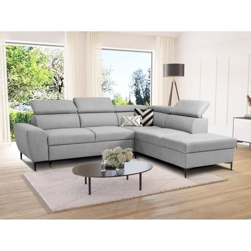 Canapé D'angle Convertible Réversible Avec Coffre - 5 Places - Kasimir - Tissu Gris - 258x79/98x219