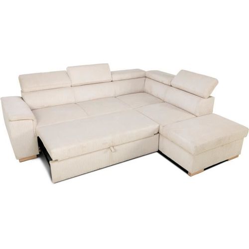 Canapé D'angle Convertible Réversible 5 Places Daytona - Velours Côtelé Beige - Coffre
