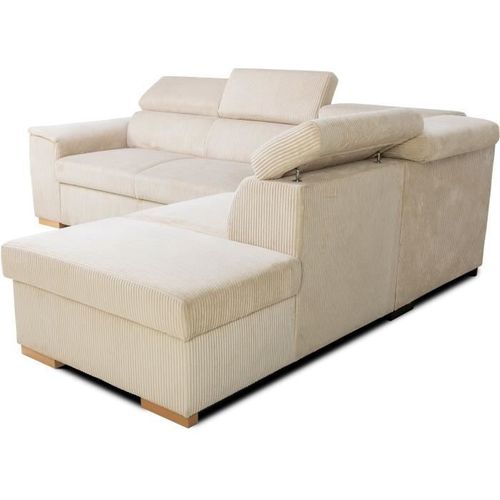 Canapé D'angle Convertible Réversible 5 Places Daytona - Velours Côtelé Beige - Coffre