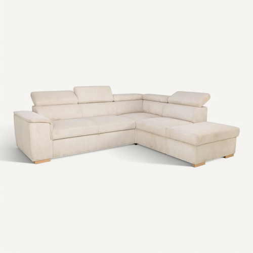 Canapé D'angle Convertible Réversible 5 Places Daytona - Velours Côtelé Beige - Coffre