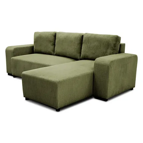 Canapé d'angle convertible réversible BOOSTER velours côtelé kaki avec 2 ports USB