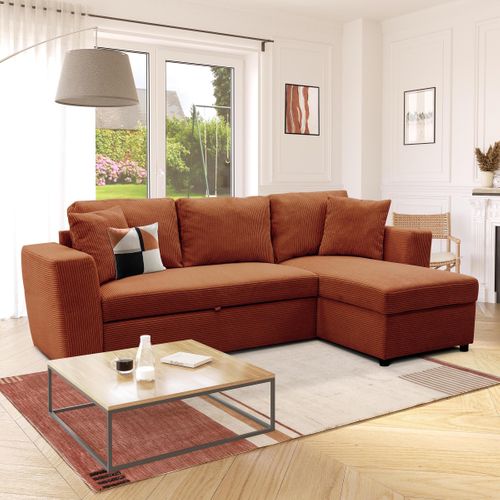 Canapé d'angle méridienne HAPPY convertible velours terrac