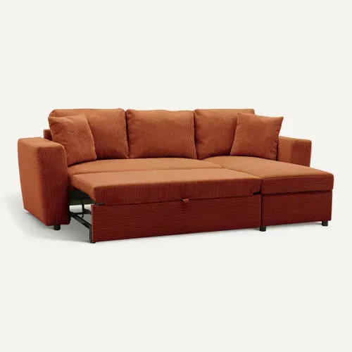 Canapé d'angle méridienne convertible HAPPY velours terracotta