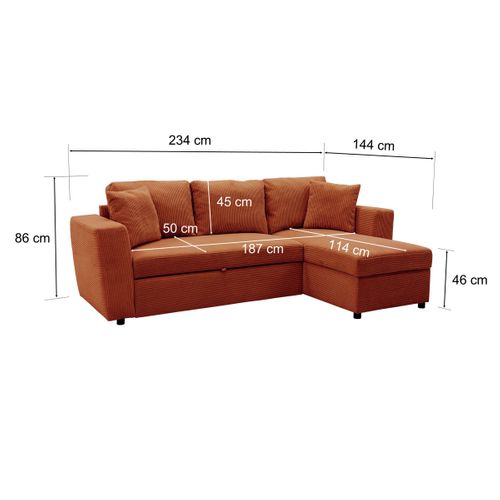 Canapé d'angle méridienne convertible HAPPY velours terracotta