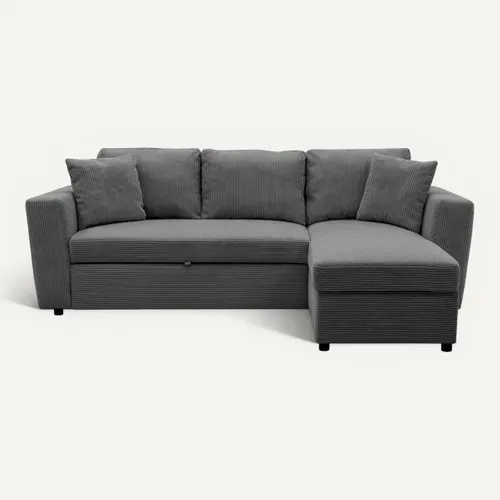 Canapé d'angle méridienne convertible HAPPY velours anthracite vue de face