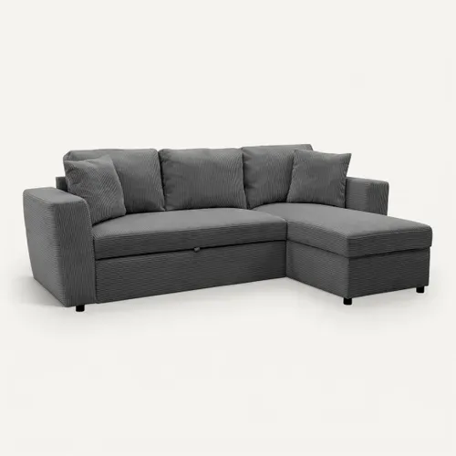 Canapé d'angle méridienne convertible HAPPY velours anthracite vue 3/4