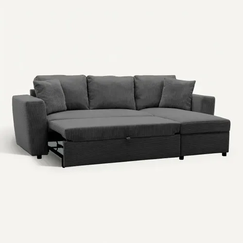 Canapé d'angle méridienne convertible HAPPY velours anthracite