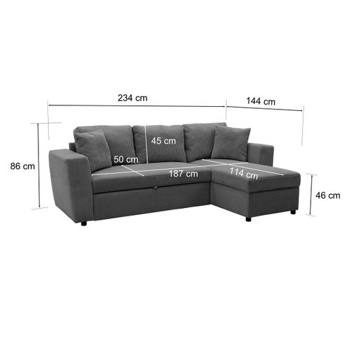 Canapé d'angle méridienne convertible HAPPY velours anthracite