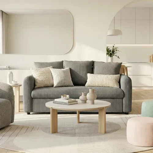 Canapé 3 places fixe ALADIN velours côtelé gris