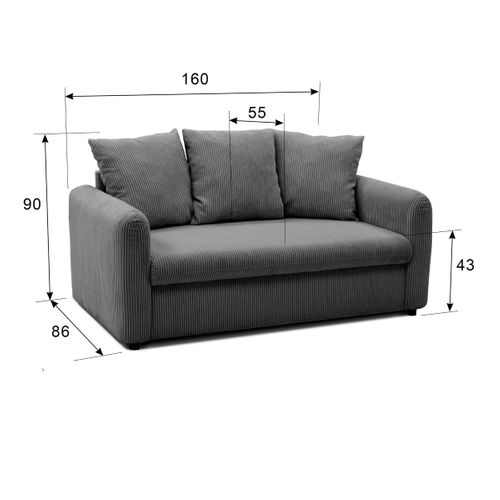 Canapé fixe 3 places ALADIN velours côtelé gris