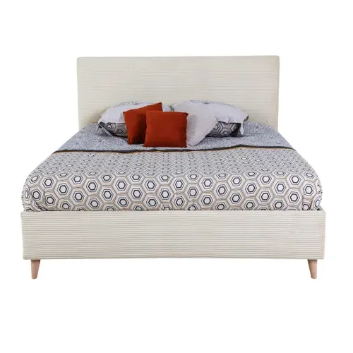 Lit 140x190 cm JAPP velours côtelé beige vue de face