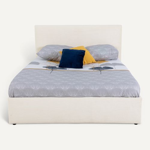 Lit coffre 140x190 cm JAPP 3 velours côtelé beige vue de face