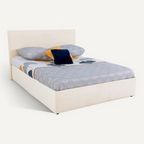 Lit coffre 140x190 cm JAPP 3 velours côtelé beige vue 3/4